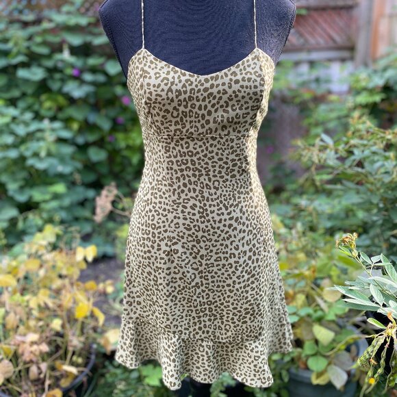 ZARA Olive Green Leopard Print Mini Dress XS - Picture 1 of 9